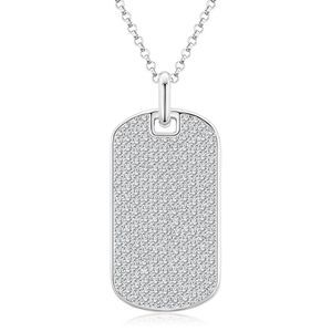 VVS Moissanite Dogtag Rectangle Pendant for Men, Solid 925 Sterling Silver